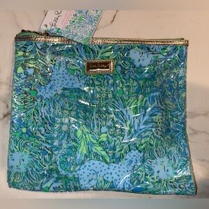 💙🐆NWT Lilly Pulitzer Beach Day Pouch + 2 Towel Snaps Hydra Blue 💚🐆